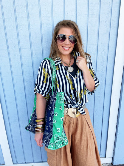 Bailey Bandana Tote Navy/Green (preorder shipping 6.2)