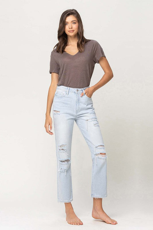 Super High Rise Distressed Crop Straight Jeans *Online Only