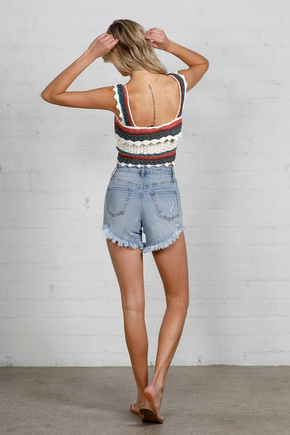 High Rise Distressed Premium Shorts