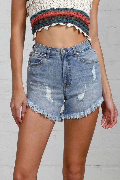 High Rise Distressed Premium Shorts