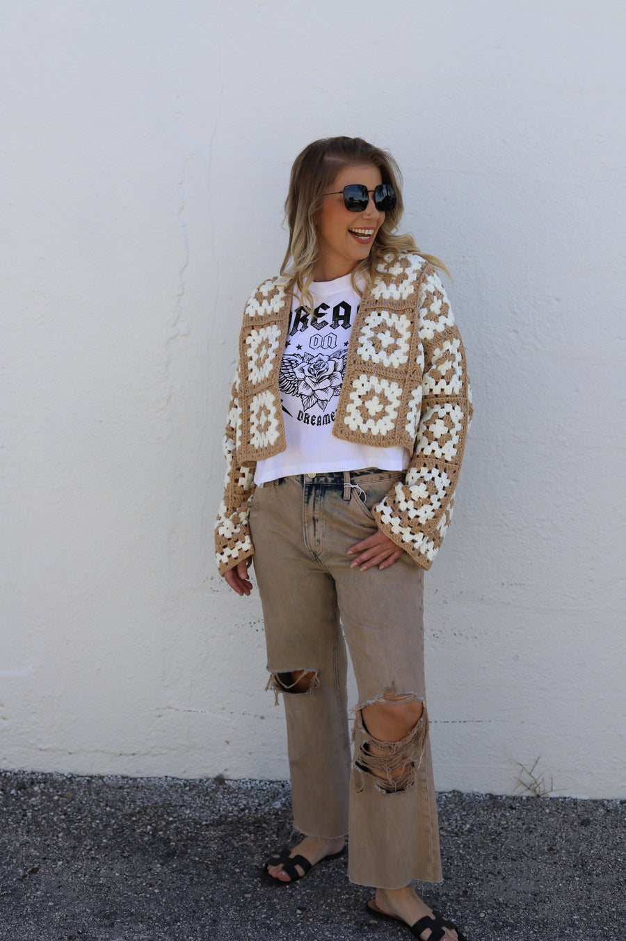 White Neutral Crochet Sweater