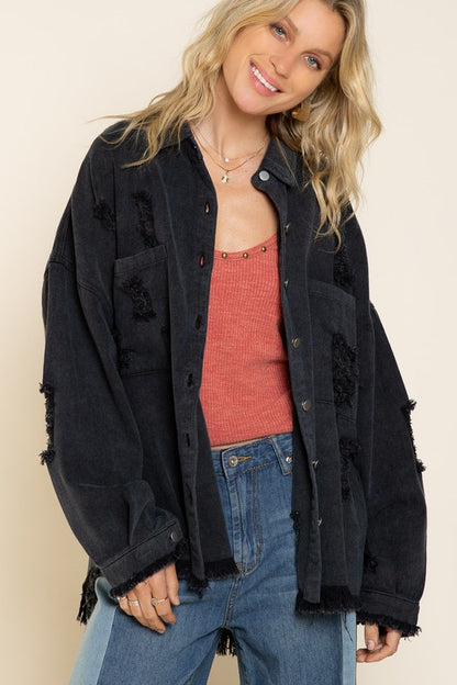 Fringe Distressed Oversized Jacket *Multiple Colors