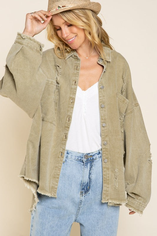 Fringe Distressed Oversized Jacket *Multiple Colors