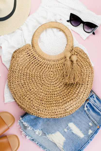 Straw Tassel O-Ring Tote **Multiple color options** Ships from warehouse to you