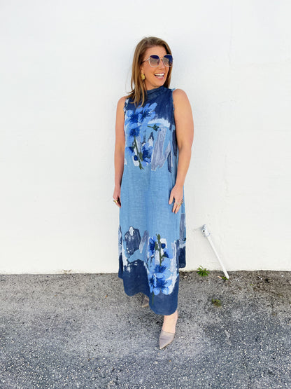 Jenny Dress in Blue Watercolor