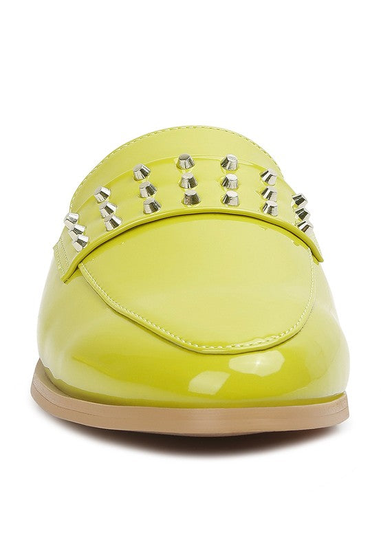 YASHTA Patent Studded Flat Mules