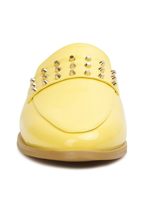 YASHTA Patent Studded Flat Mules