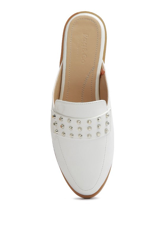 YASHTA Patent Studded Flat Mules