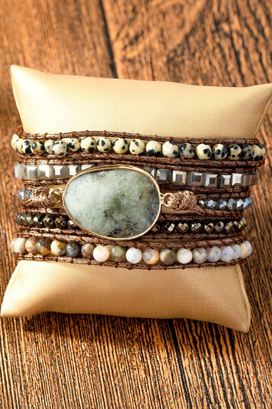 34 inch 5 wraps natural stone boho bracelet