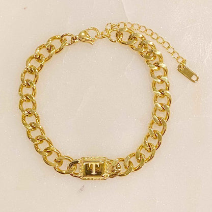 Uptown Cuban Chain Initial Bracelet