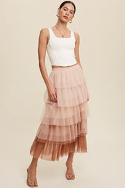 Gradient Style Tiered Mesh Maxi Skirt