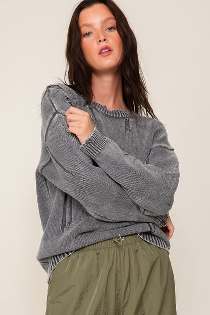 Mineral Wash Distressed Sweater