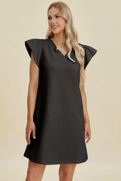 Ruffled V-Neck Cap Sleeve Dress PREORDER