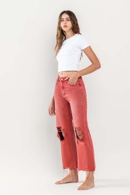 90s Vintage Crop Flare Jeans Red- *online only