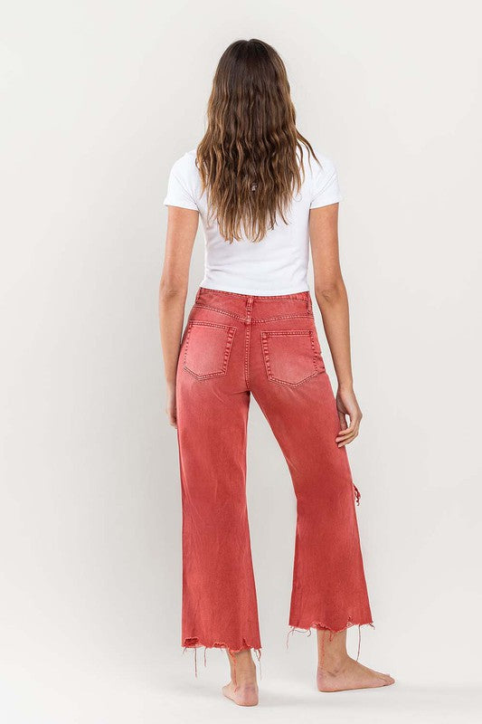 90s Vintage Crop Flare Jeans Red- *online only