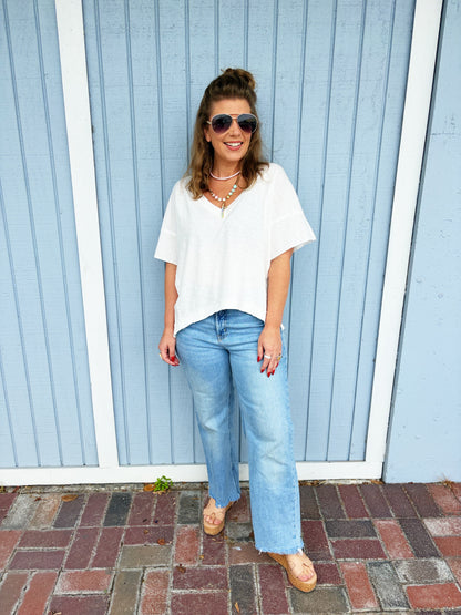 Oversized V-neck Short Sleeve Top