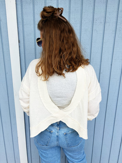 Cross Detail Open Back Long-sleeve Top