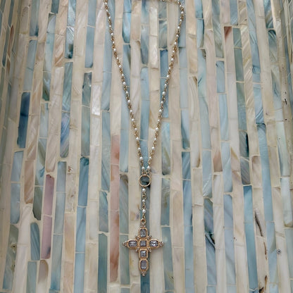 Pearls Clear Cross Necklace