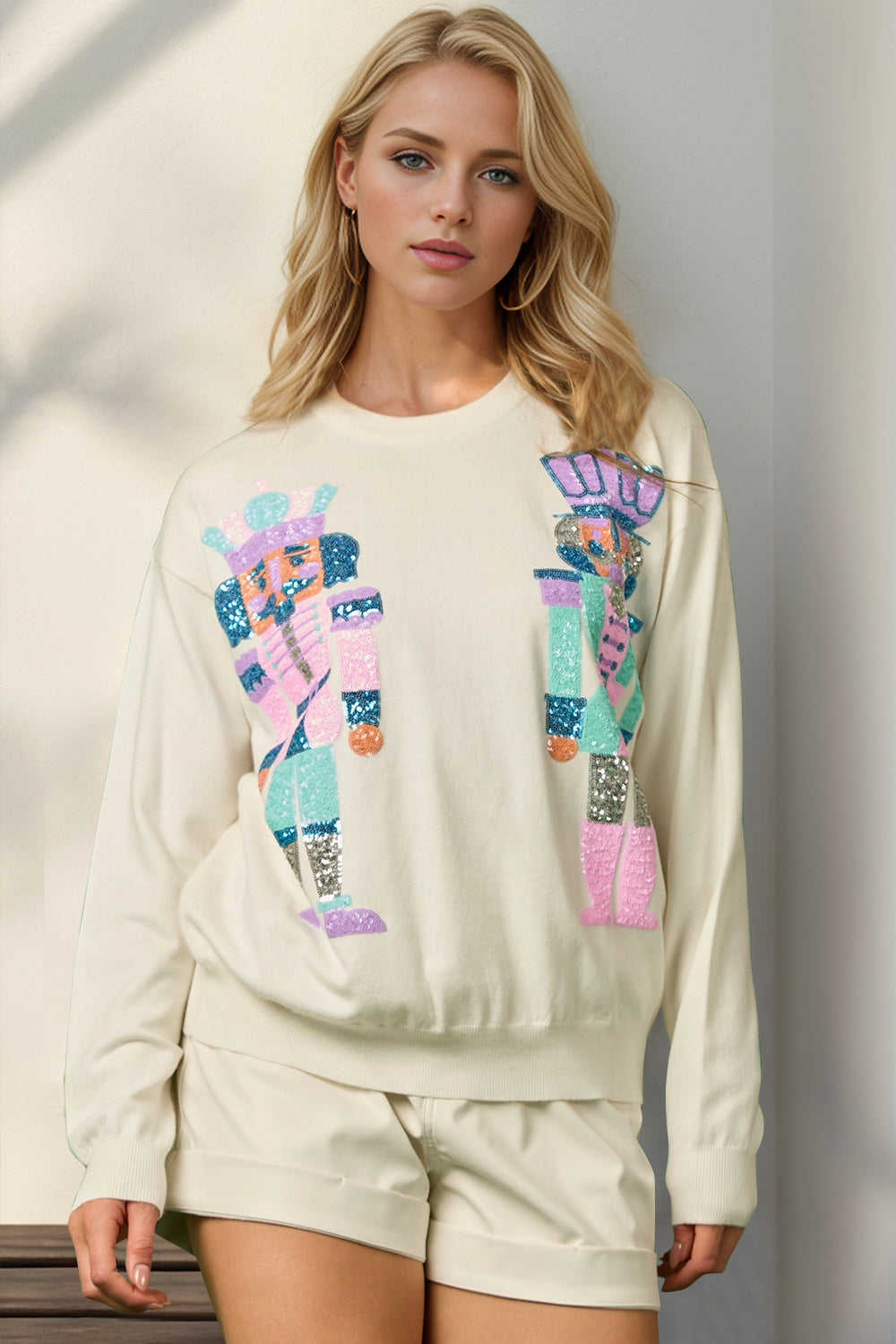 Full Size Sequin Nutcracker Long Sleeve Sweater PREORDER