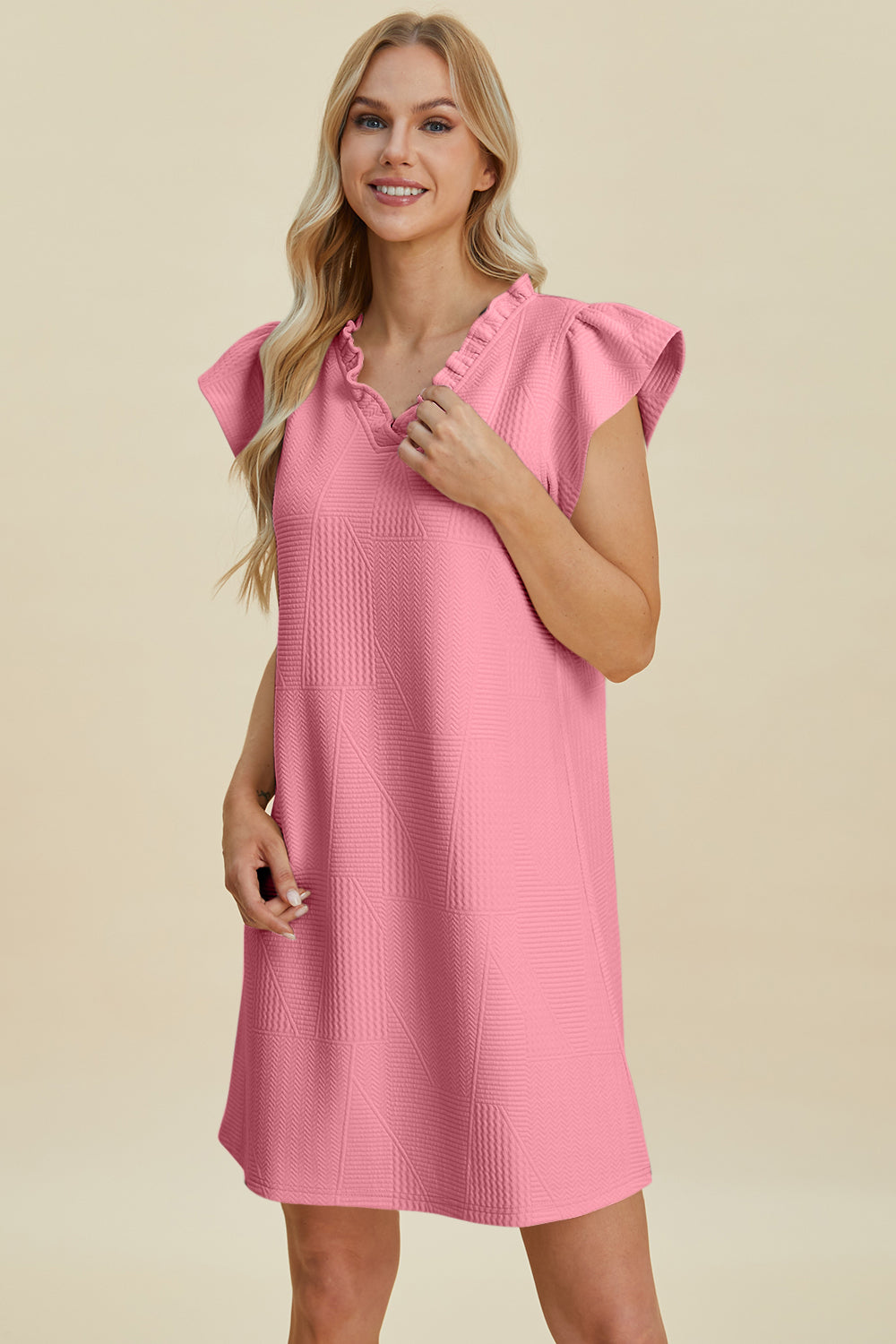 Ruffled V-Neck Cap Sleeve Dress PREORDER