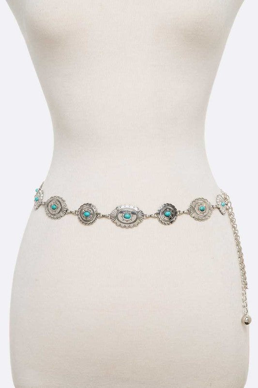 Turquoise Western Designed Fashion Chain Belt