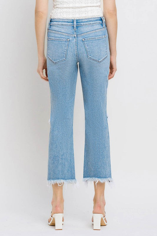 High Rise Frayed Hem Crop Straight Jeans *Online Only