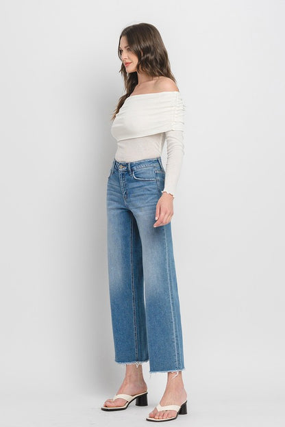 High Rise Ankle Slim Wide Jeans