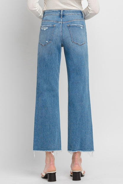 High Rise Ankle Slim Wide Jeans