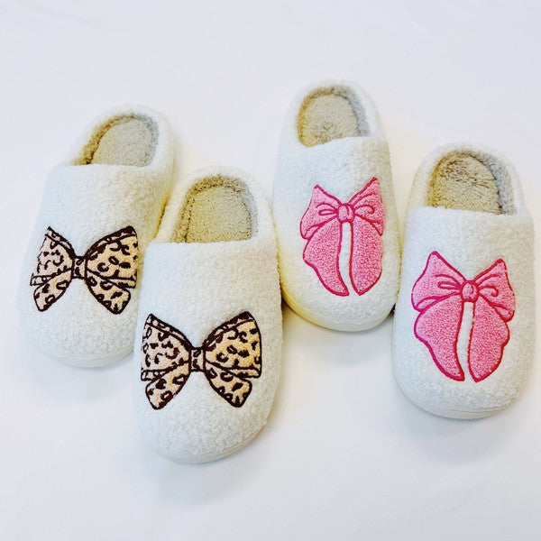 Pink Lounge Bow Cozy Slippers *drop shipped to you