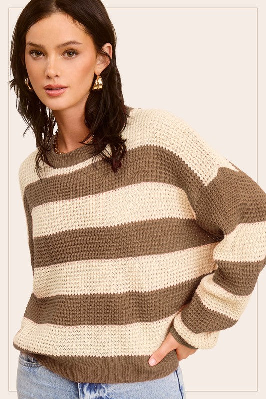 Striped Round Neck Loose Fit Sweater *multiple colors