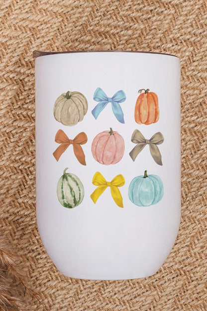 Fall Pumpkins Gourds Bows Wine Cup Tumbler