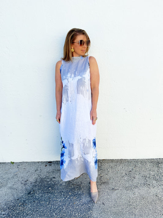 Jenny Dress in White Watercolor