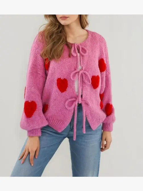 Front tie heart cardigan