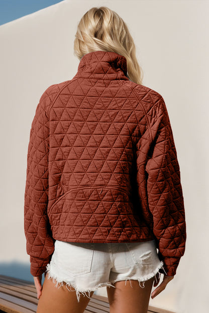 Half Zip Long Sleeve Quilted Sweatshirt with Pocket