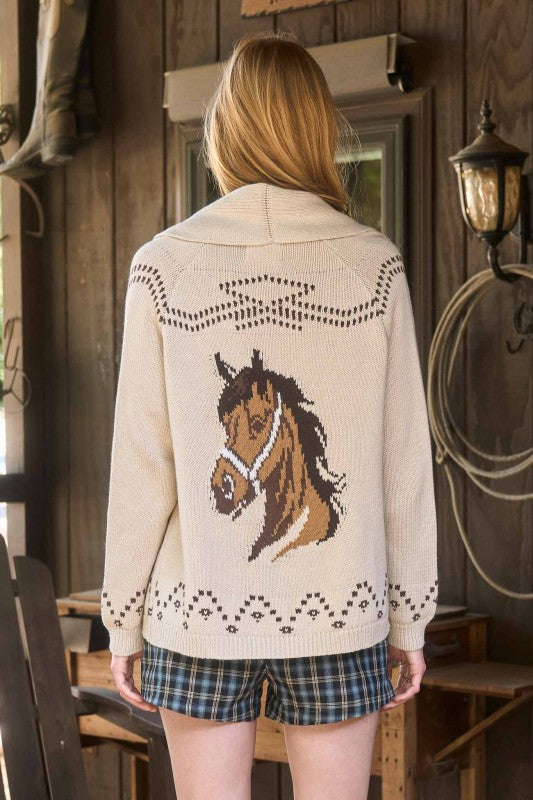 Horse Jacquard Shawl Knit Cardigan PREORDER