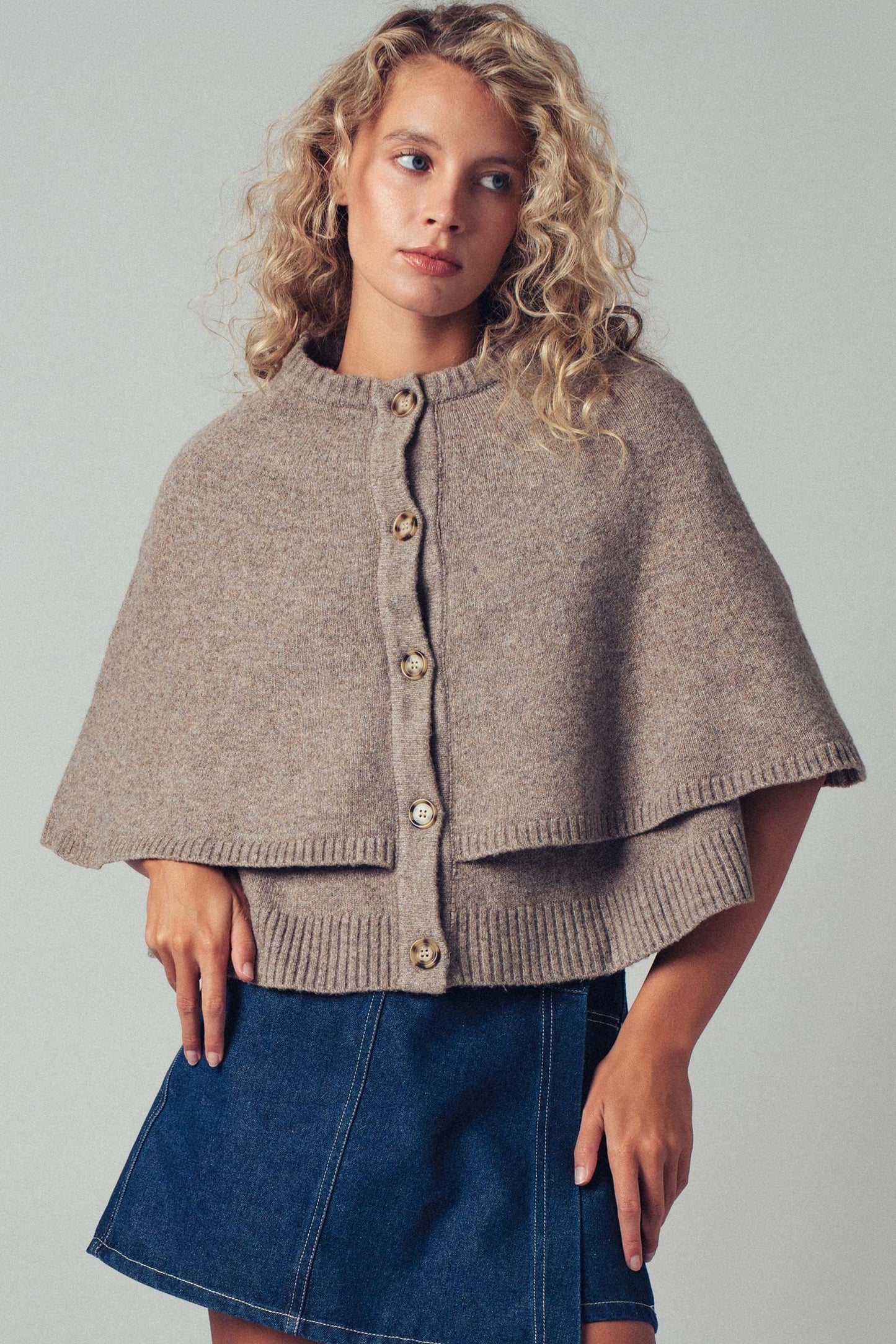 Chic Button-front Wool Sweater Cape Layer PREORDER