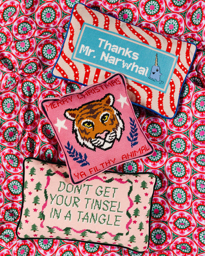 Tinsel in a Tangle Needlepoint Pillow