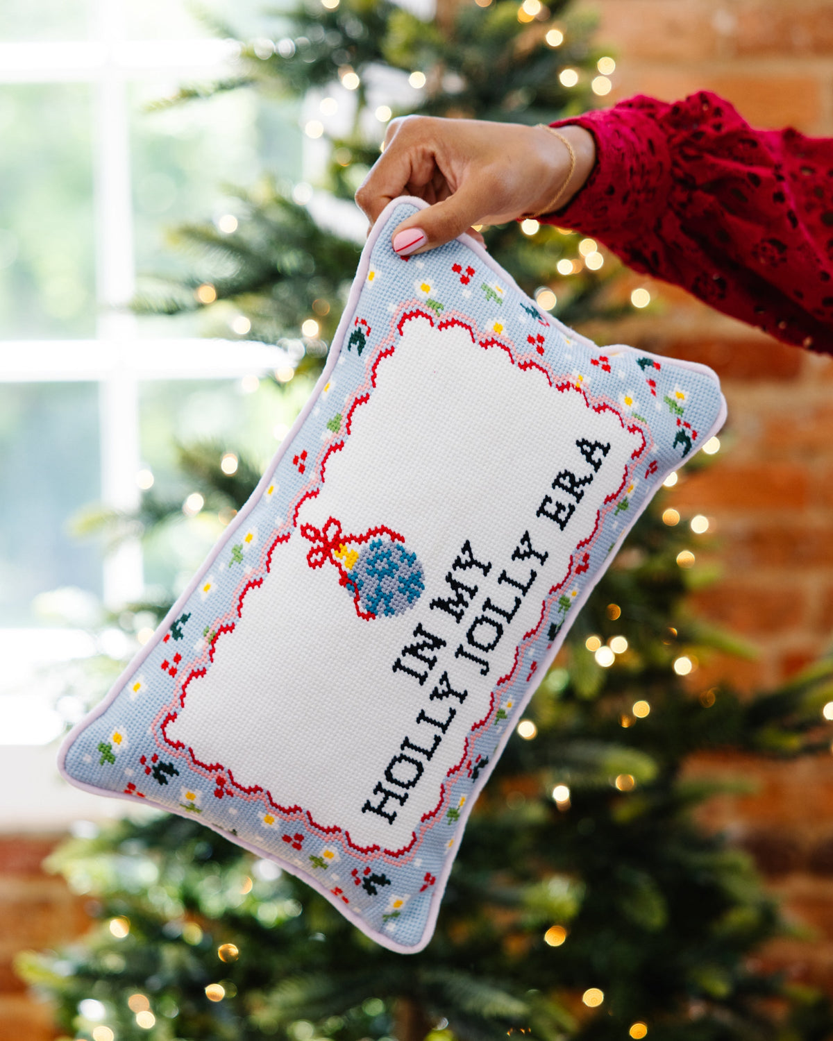 Holly Jolly Era Needlepoint Pillow