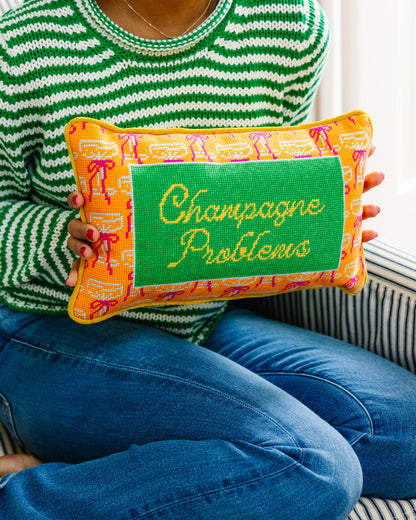 Champagne Problems Needlepoint Pillow
