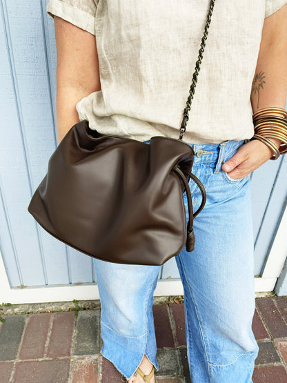 Taylor Convertible Crossbody- Chocolate Vegan Leather