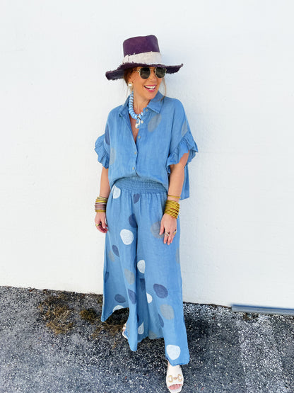 Phoebe Top in Blue Polka Dot