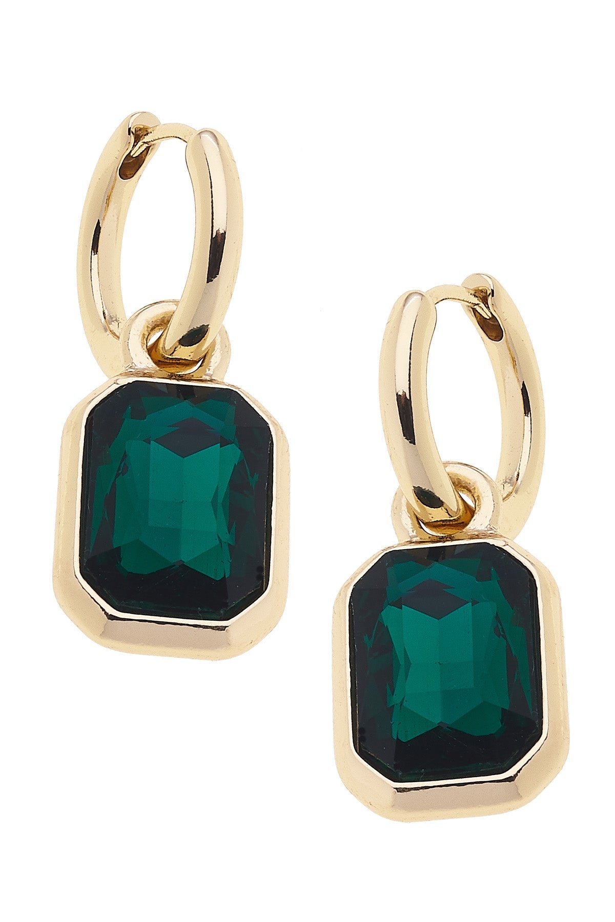 Reagyn Rhinestone Drop Hoop Earrings in Emerald