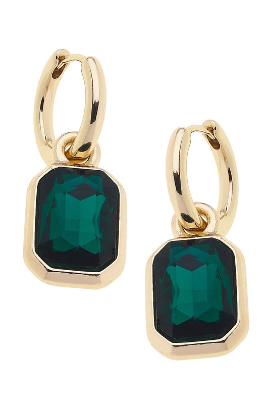 Reagyn Rhinestone Drop Hoop Earrings in Emerald