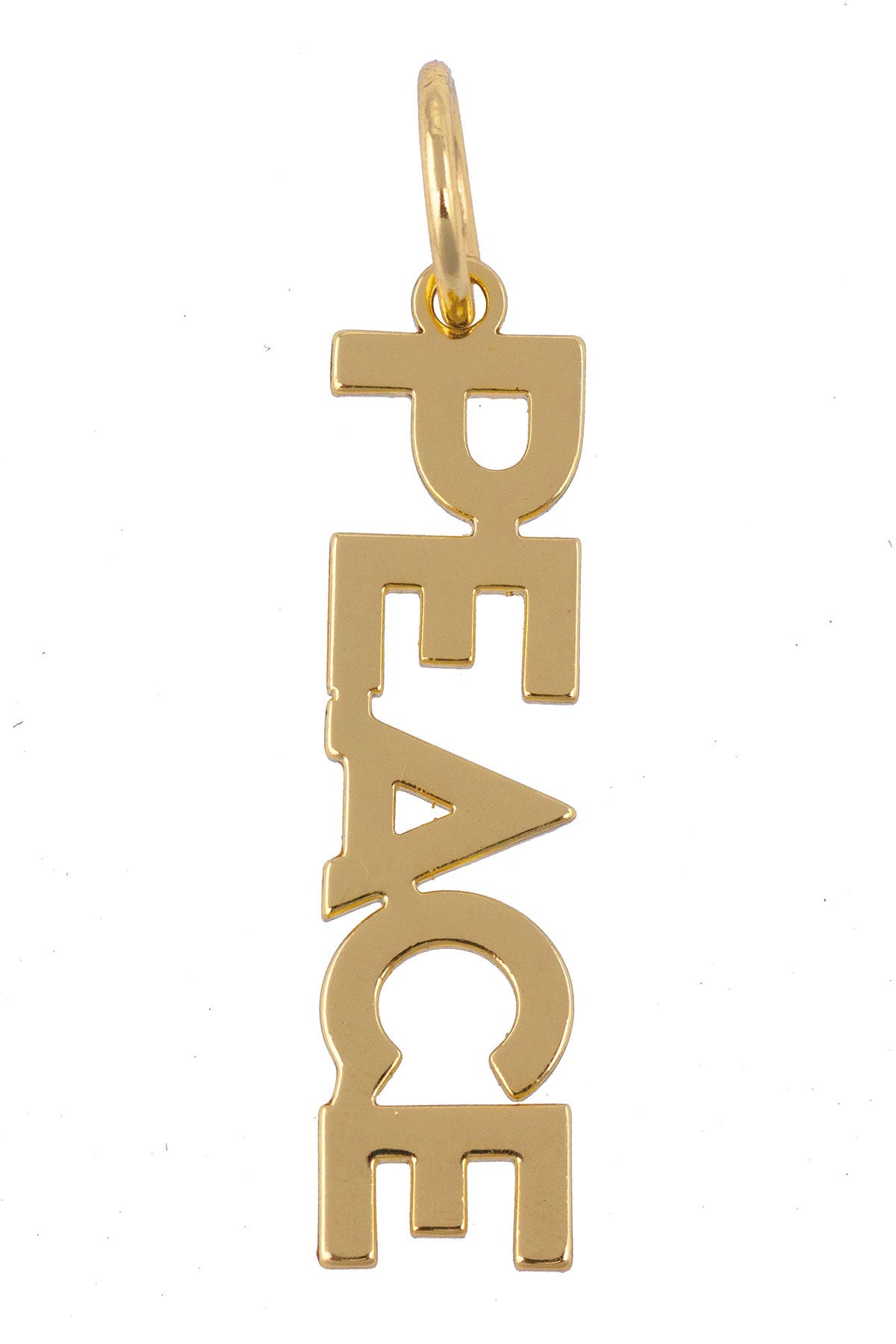 "PEACE" Block Letter Charm in Shiny Gold