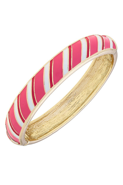 Candy Cane Striped Enamel Hinge Bangle in Pink/White/Red