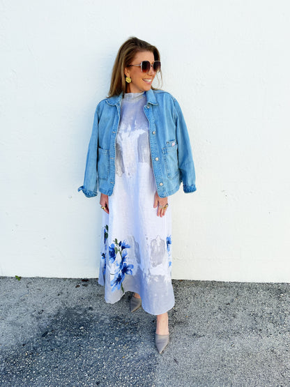 Jenny Dress in White Watercolor