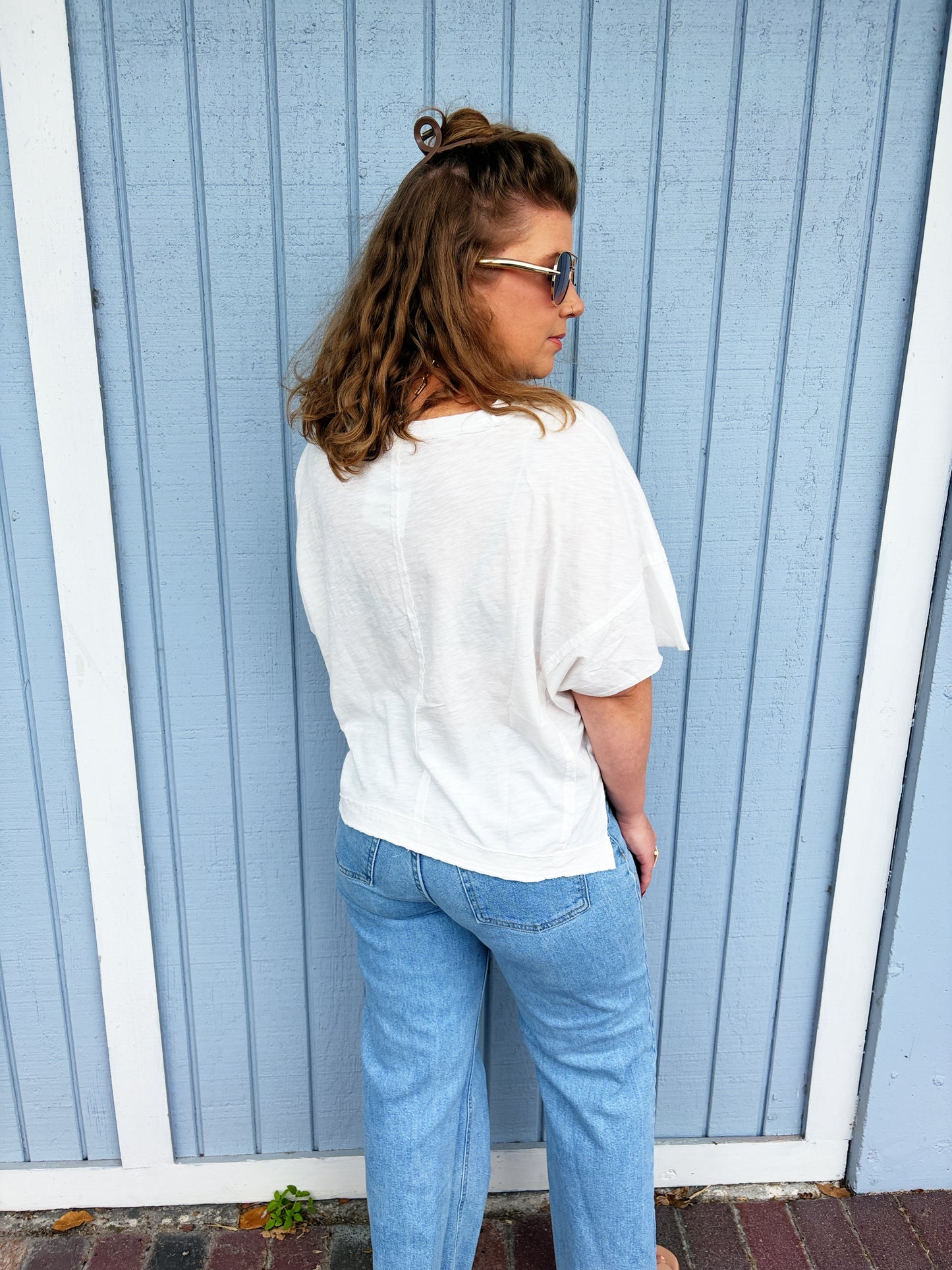 Oversized V-neck Short Sleeve Top