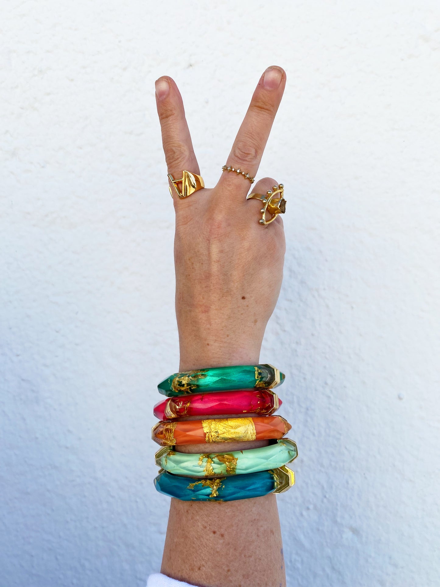 Gold Leaf Thin Faceted Lucite Bangles *SAMPLE SALE