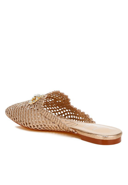 Roboma Metallic Woven Diamante Mules