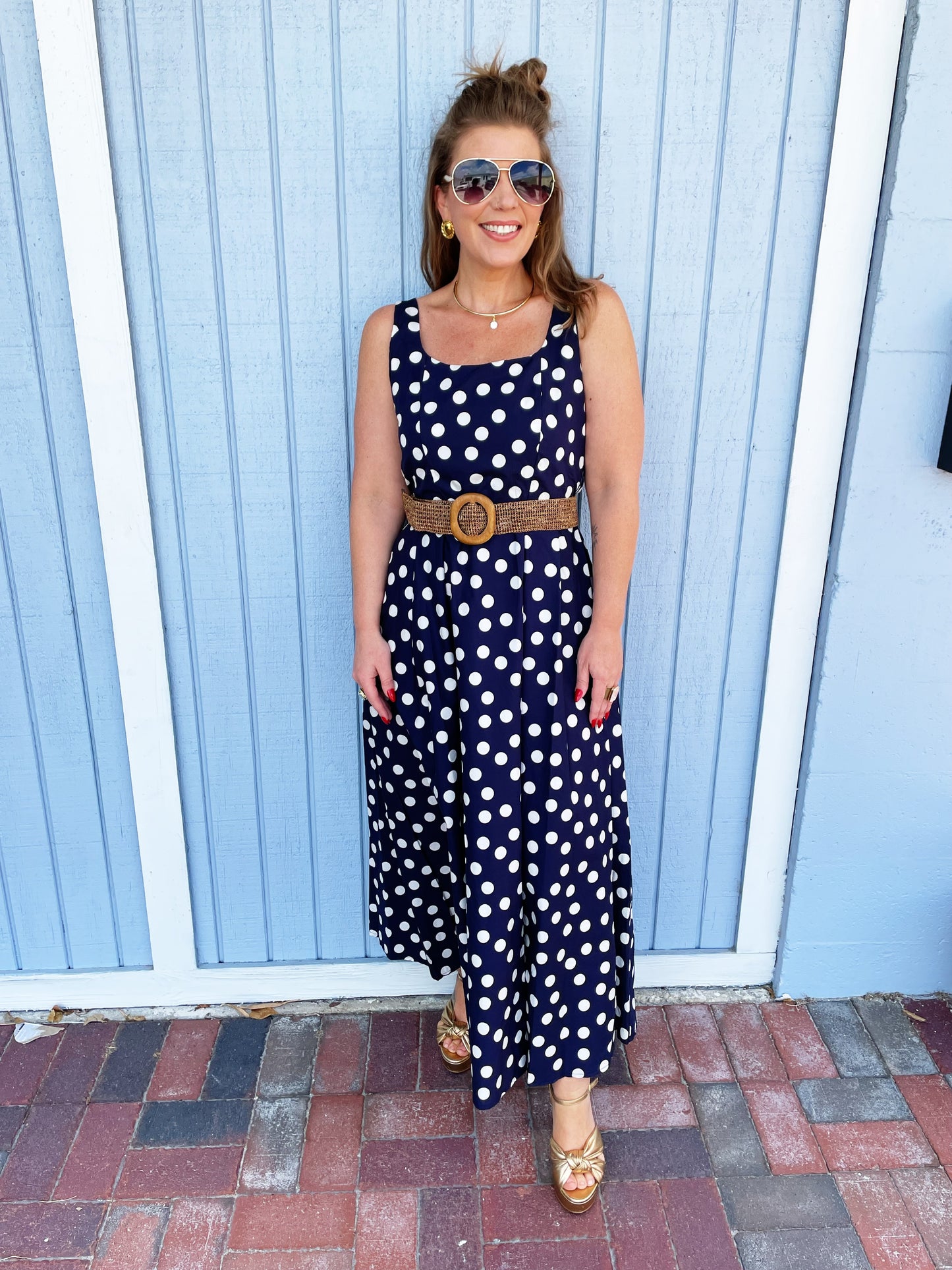 Polly Polka Dot Dress Navy